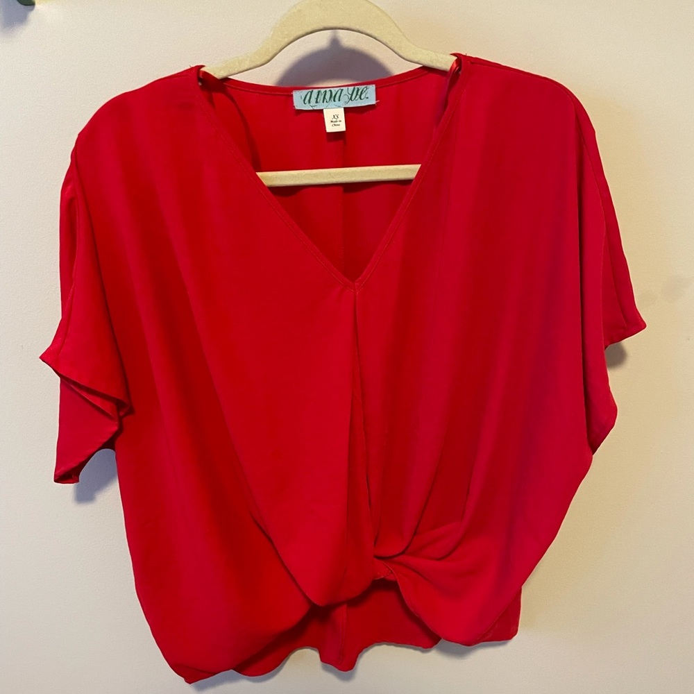 Red V Neck Twist Top